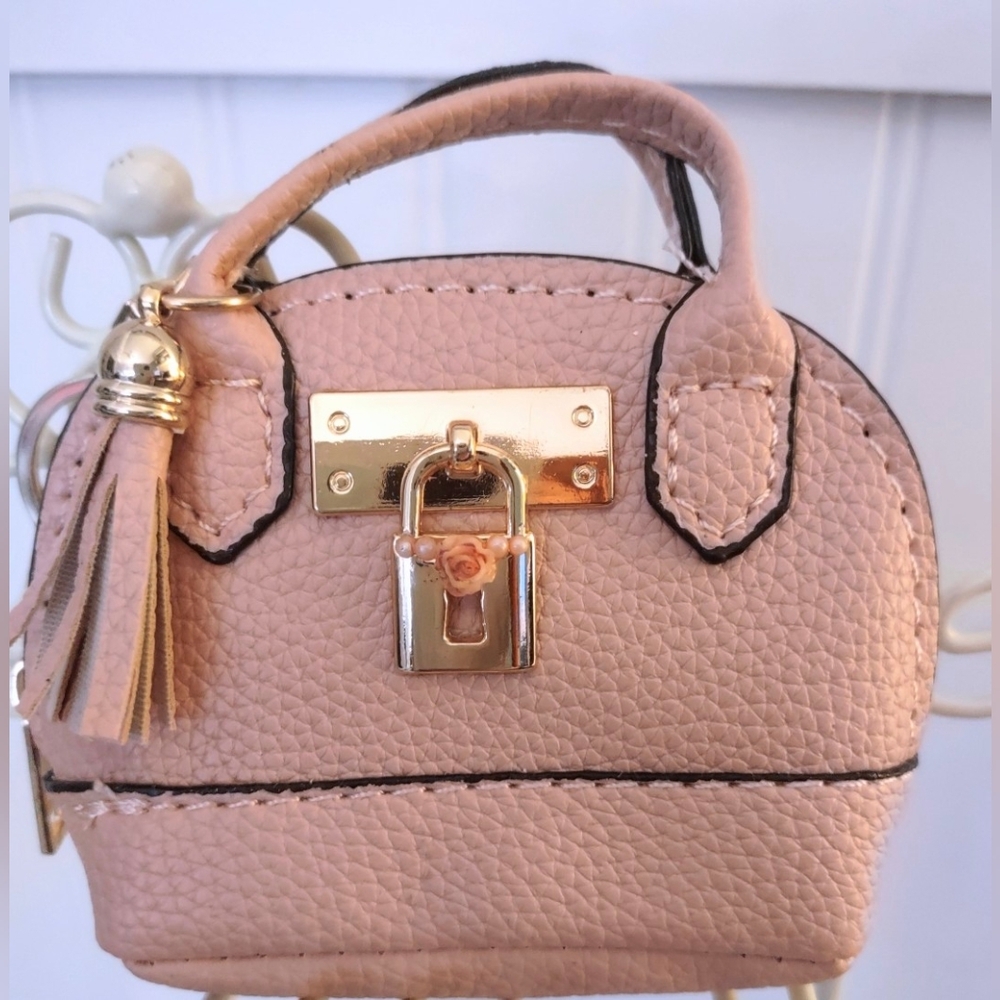 Mini Bag Charm Key Chain Rose & Pearls Accents